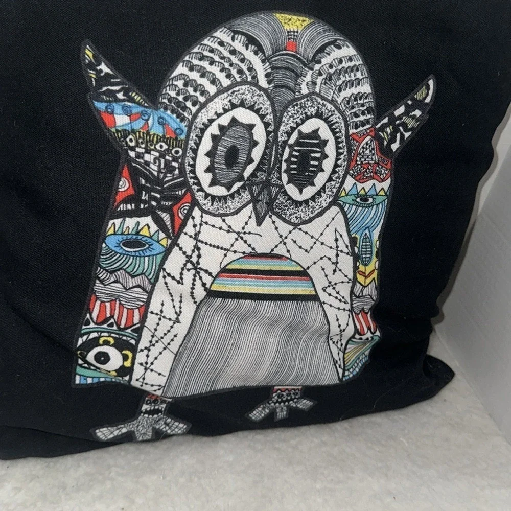 Psychedelic Owl Decorative Throw Pillow Black Canvas Boho Abstract Art Accent